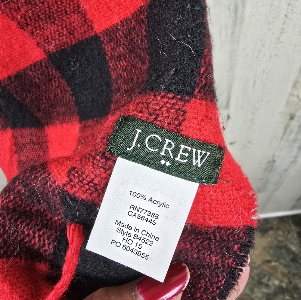 J crew factory red and black checkered plaid scarf with tassels - Picture 3 of 6